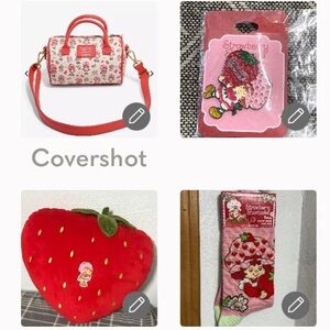 Loungefly🍓🍰shortcake bag+NIP🍓PIN+NWT strawberry shortcake🧦+Pillow 14x12x5D🍓